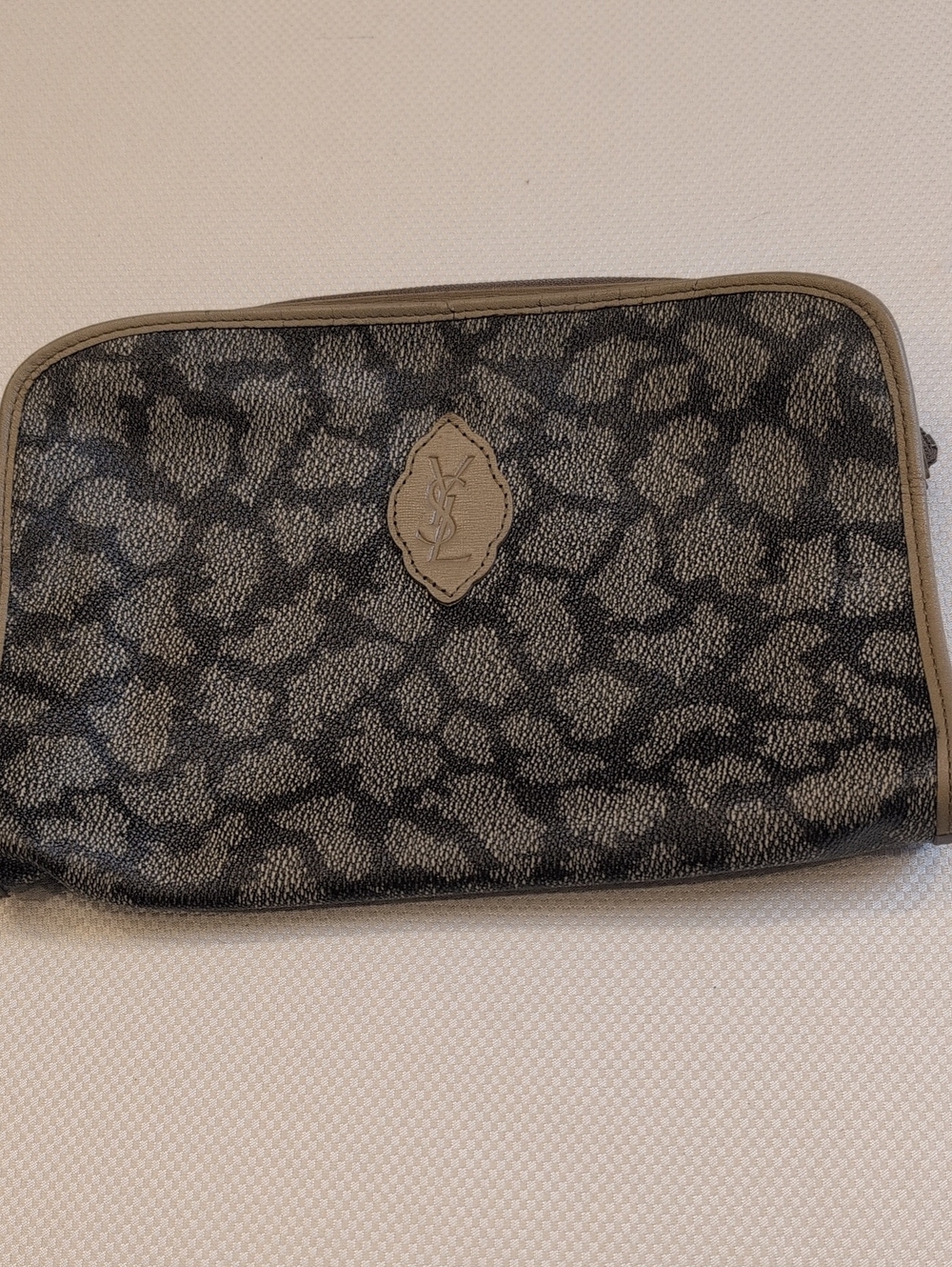 Yves Saint Laurent Leather Monogram Clutch - Black & Taupe Trim